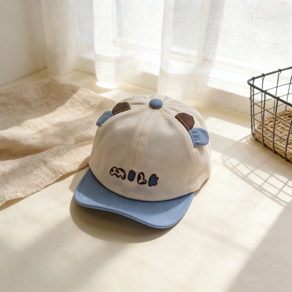 Embroidery Cap - Children's style three-dimensional panda ears, soft-brimmed