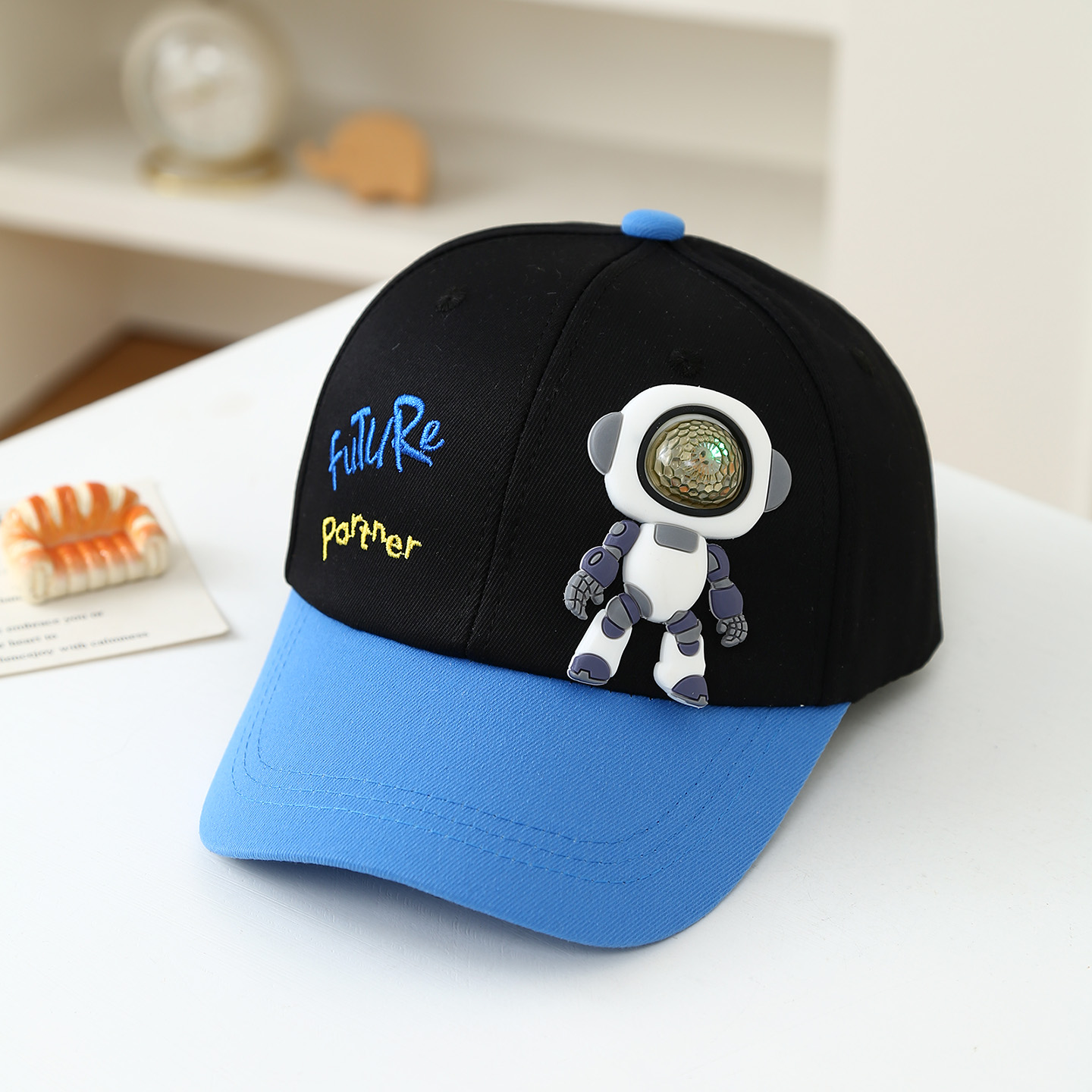 Embroidery Cap - Children's soft rubber robot doll with