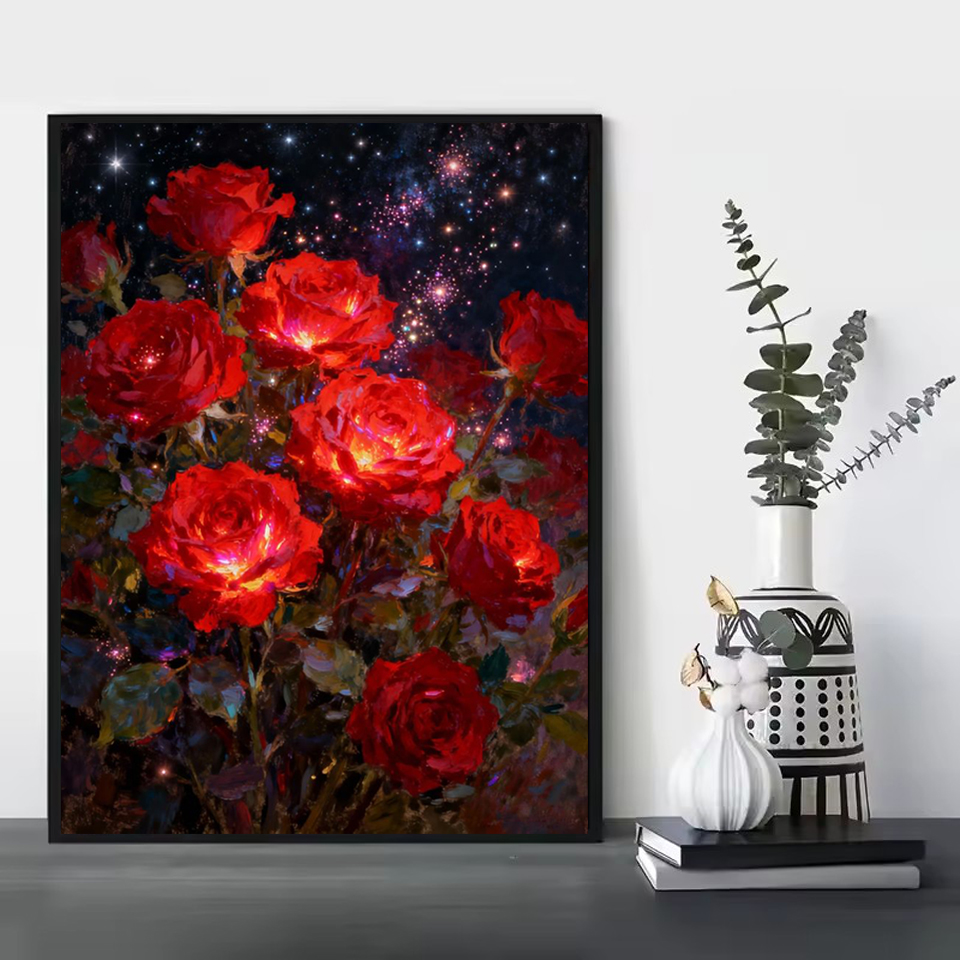 Embroidery Canvas - Frameless,2026 Diamond Painting Rose Flower Embroidery