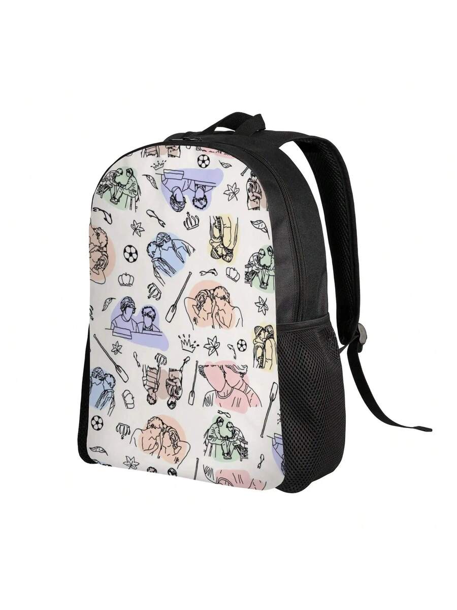 Embroidery Illustration - Casual Illustrated Backpack With Single Compartment