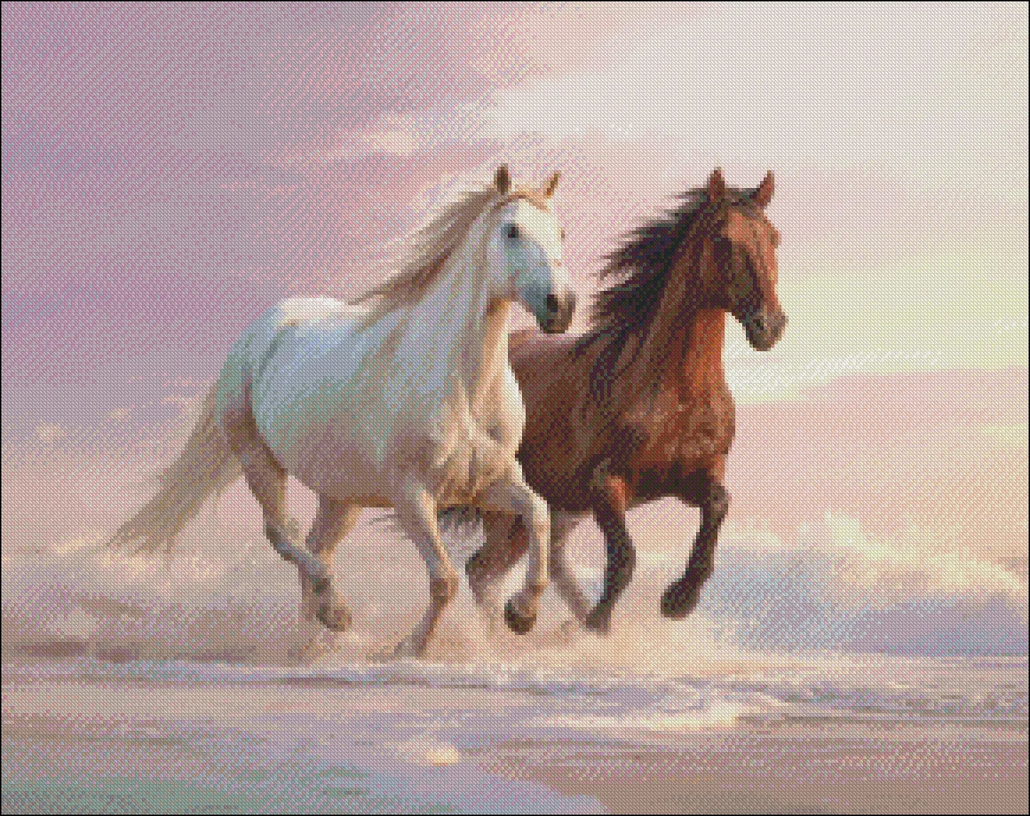 Two Horses Running on Beach 2- - Embroidery Running Stitch reseña y precio