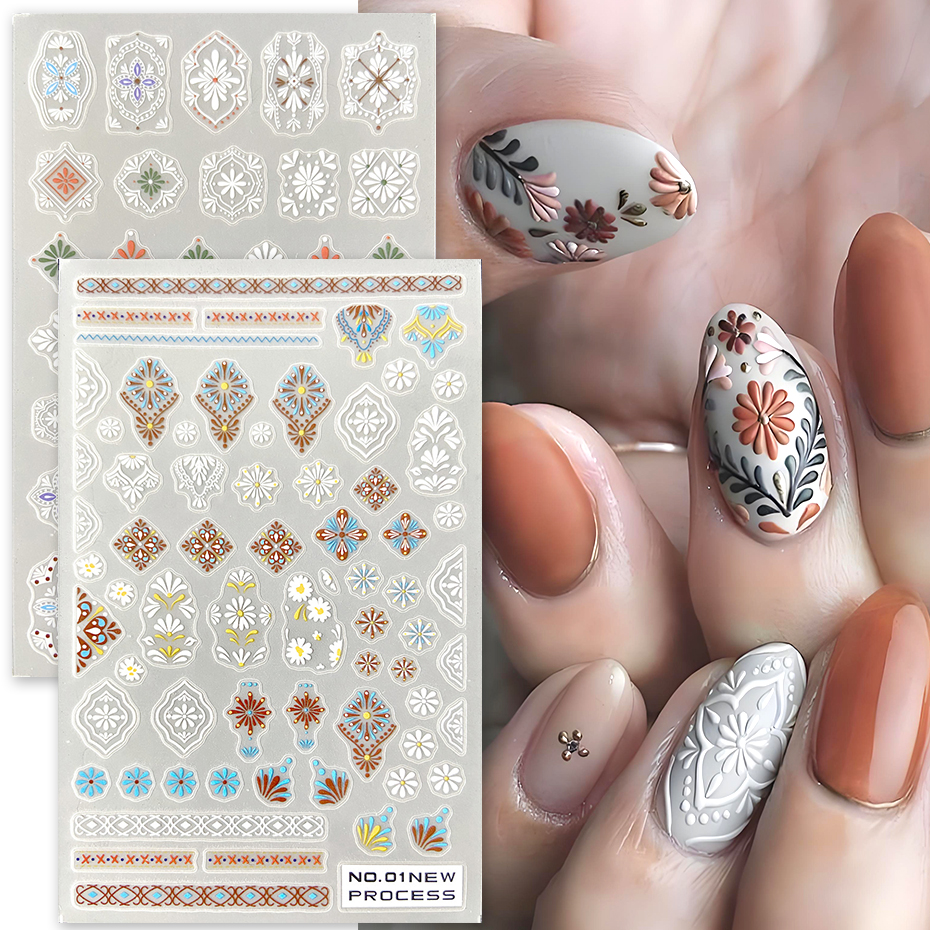 3D Bohemian Matte New Nail Sti - Embroidery Design 3D reseña y precio