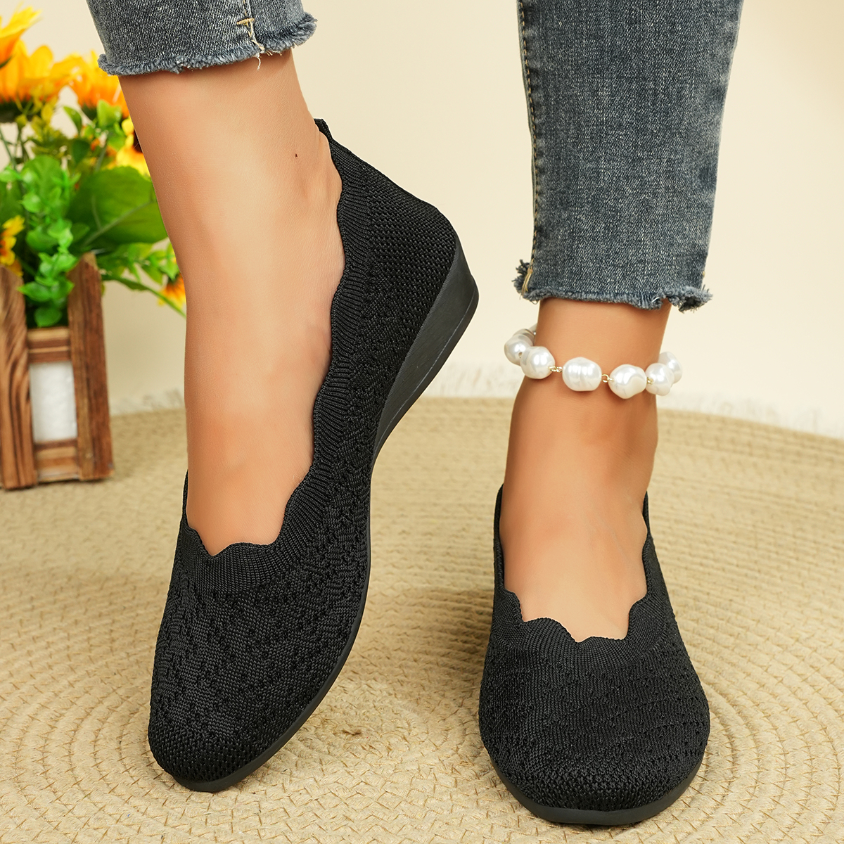 Women's Breathable Knit Flats  - Embroidery Flat Shoes reseña y precio