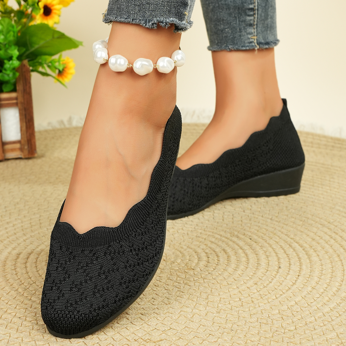 Women's Breathable Knit Flats  - Embroidery Flat Shoes reseña y precio