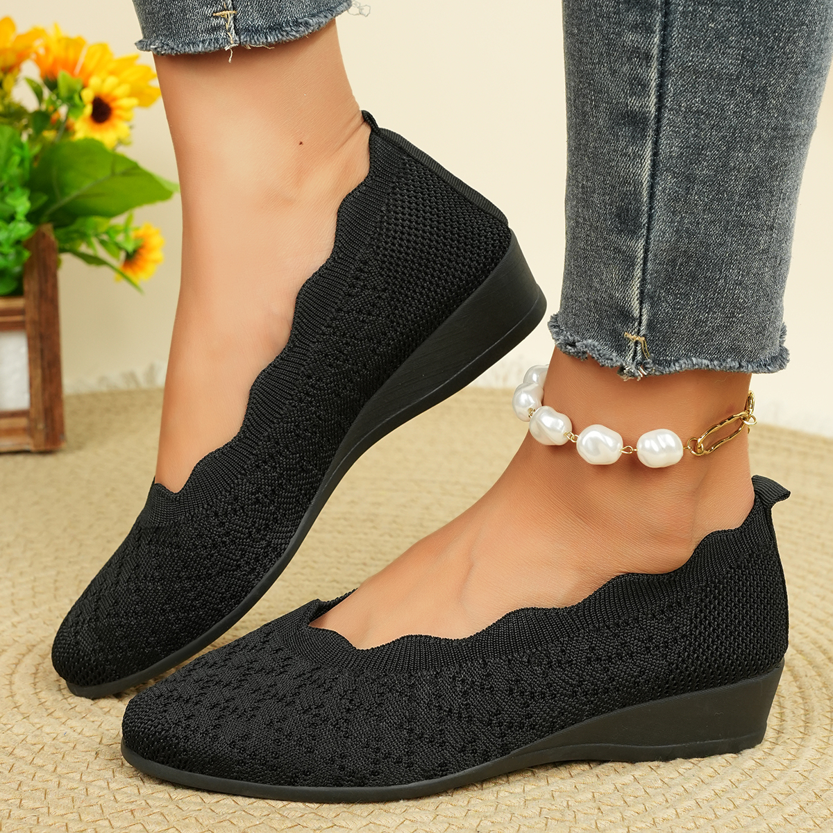 Women's Breathable Knit Flats  - Embroidery Flat Shoes reseña y precio