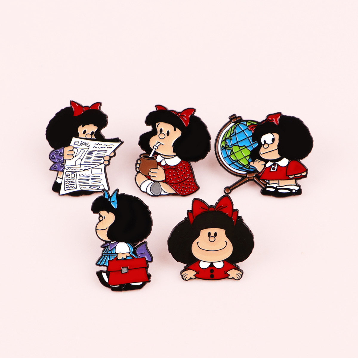 5pcs Cute Girl Enamel Pin Set  - Embroidery Illustration reseña y precio