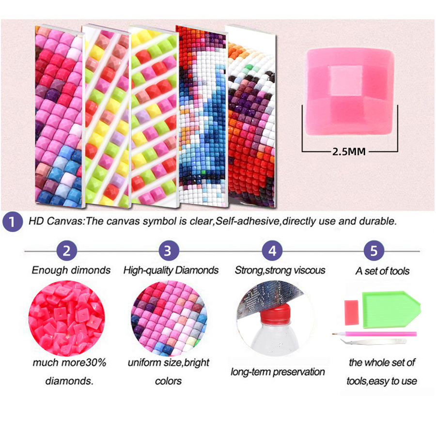 5D Full Square Round Diamond M - Embroidery Running Stitch reseña y precio