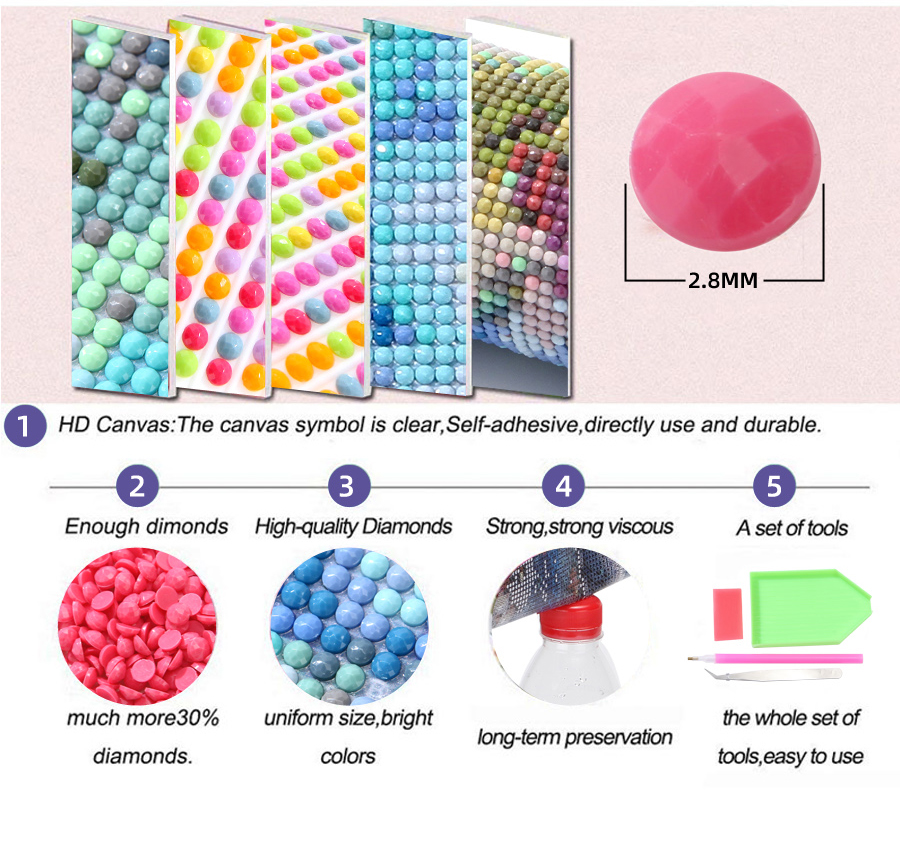 5D Full Square Round Diamond M - Embroidery Running Stitch reseña y precio