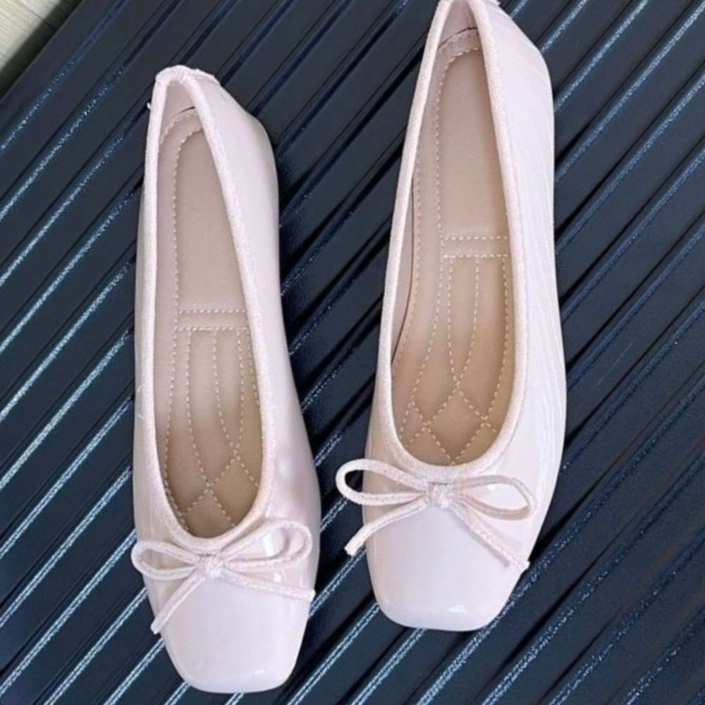 Women Nude Pink Patent Leather - Embroidery Flat Shoes reseña y precio