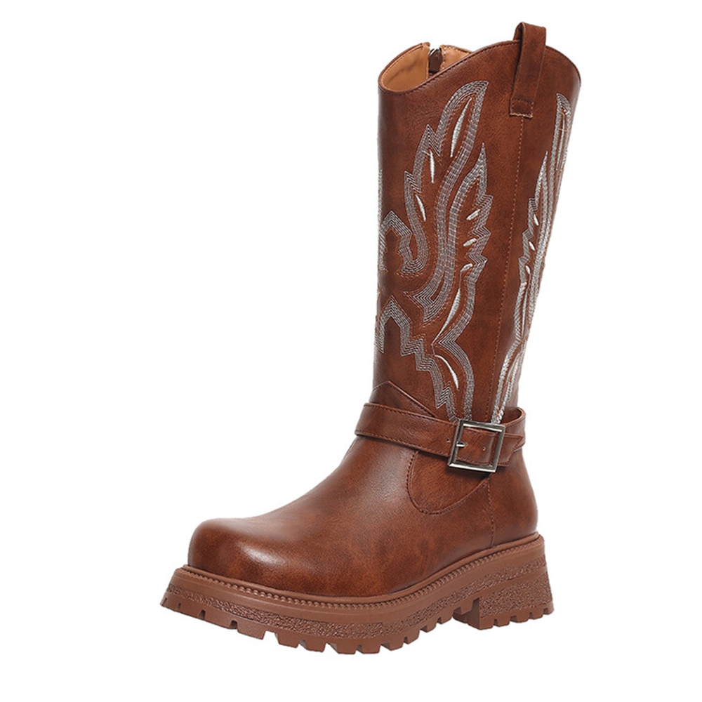 Women Knee High Boots Thick He - Embroidery Yes reseña y precio
