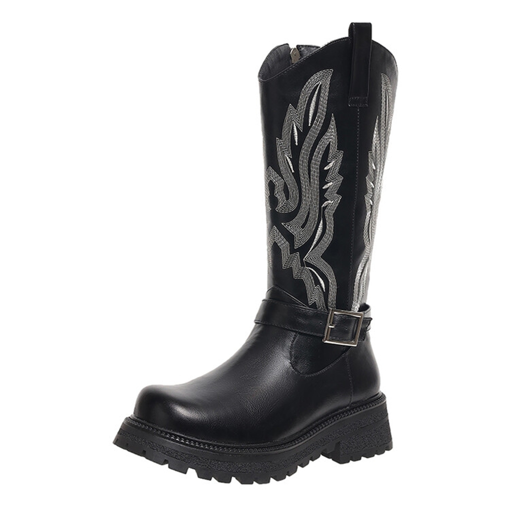Women Knee High Boots Thick He - Embroidery Yes reseña y precio