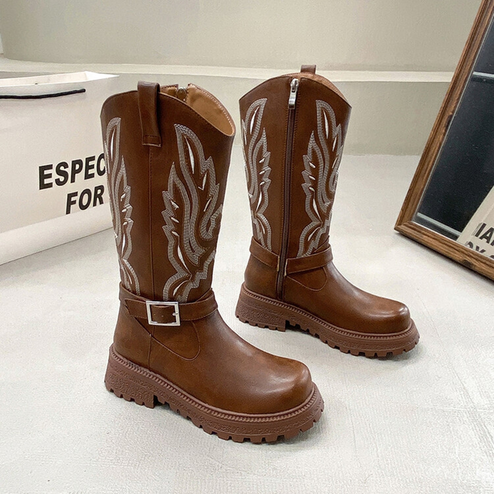 Women Knee High Boots Thick He - Embroidery Yes reseña y precio