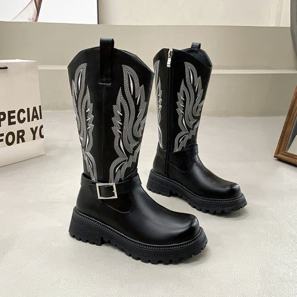 Women Knee High Boots Thick He - Embroidery Yes reseña y precio