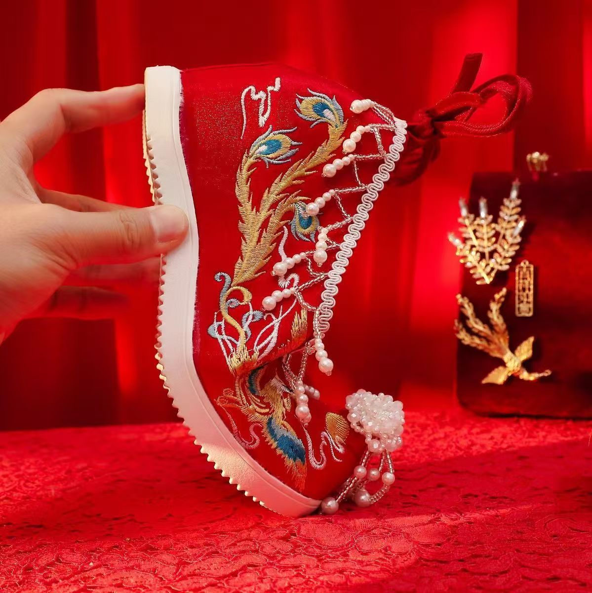 Women New Red Embroidered Wedd - Embroidery Canvas reseña y precio