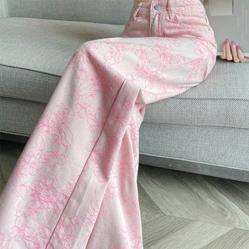 Pink Silk Denim Jeans Women's  - Embroidery Design 3D reseña y precio