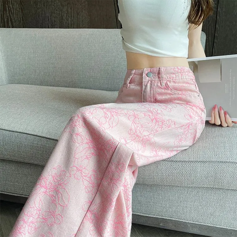 Pink Silk Denim Jeans Women's  - Embroidery Design 3D reseña y precio